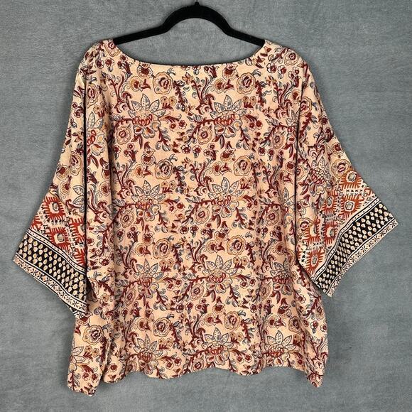 J Jill Purejill Top Womens Extra Large Tan Floral Organic Cotton Oversized Boho - Picture 6 of 13